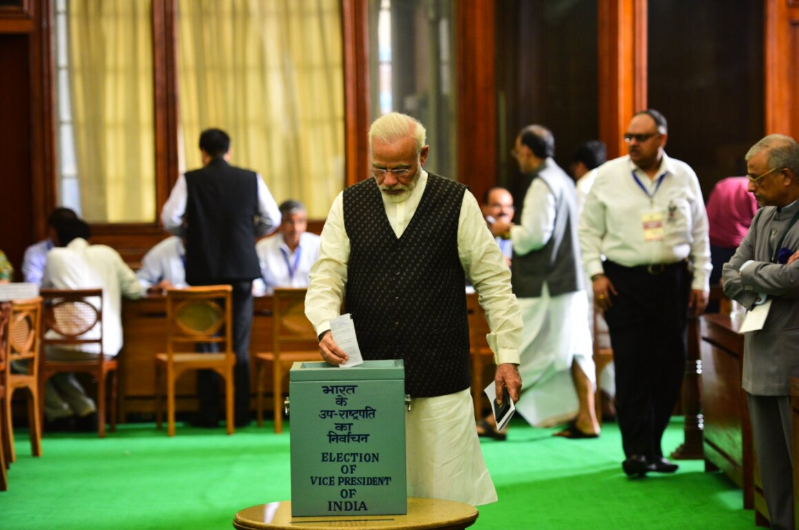 Prime Minister Narendra Modi casting his vote.